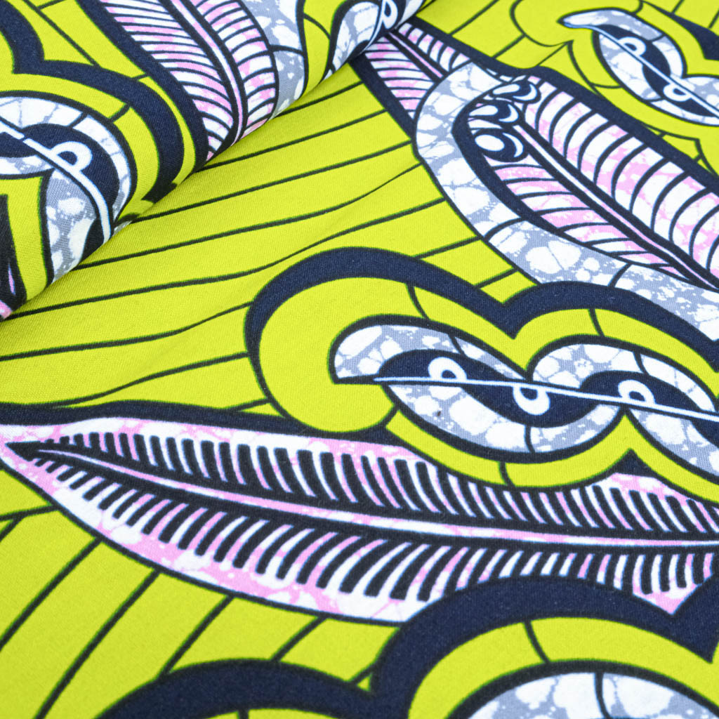 Tissu Wax Vert Anisé Motif Rose et Marine - Maison Klem